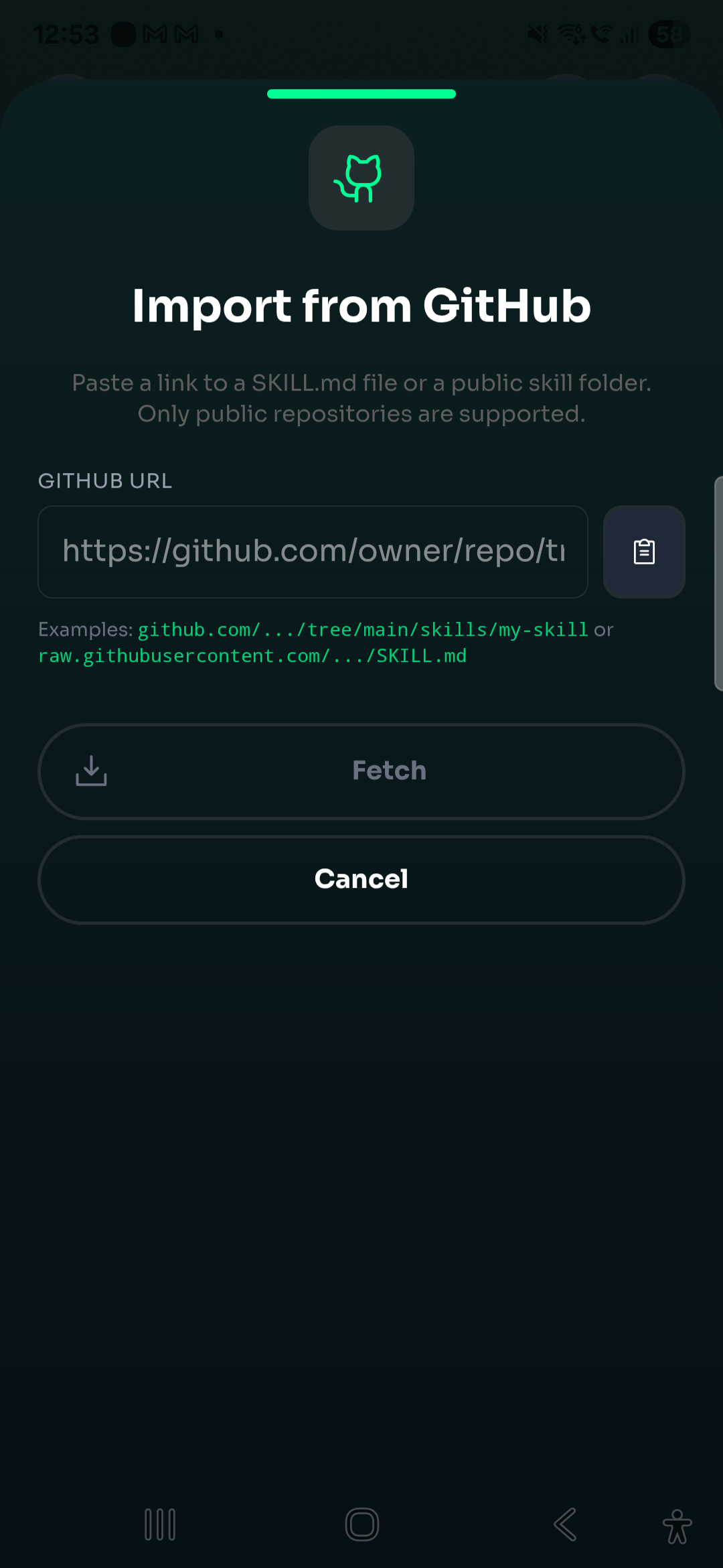 Import from GitHub modal