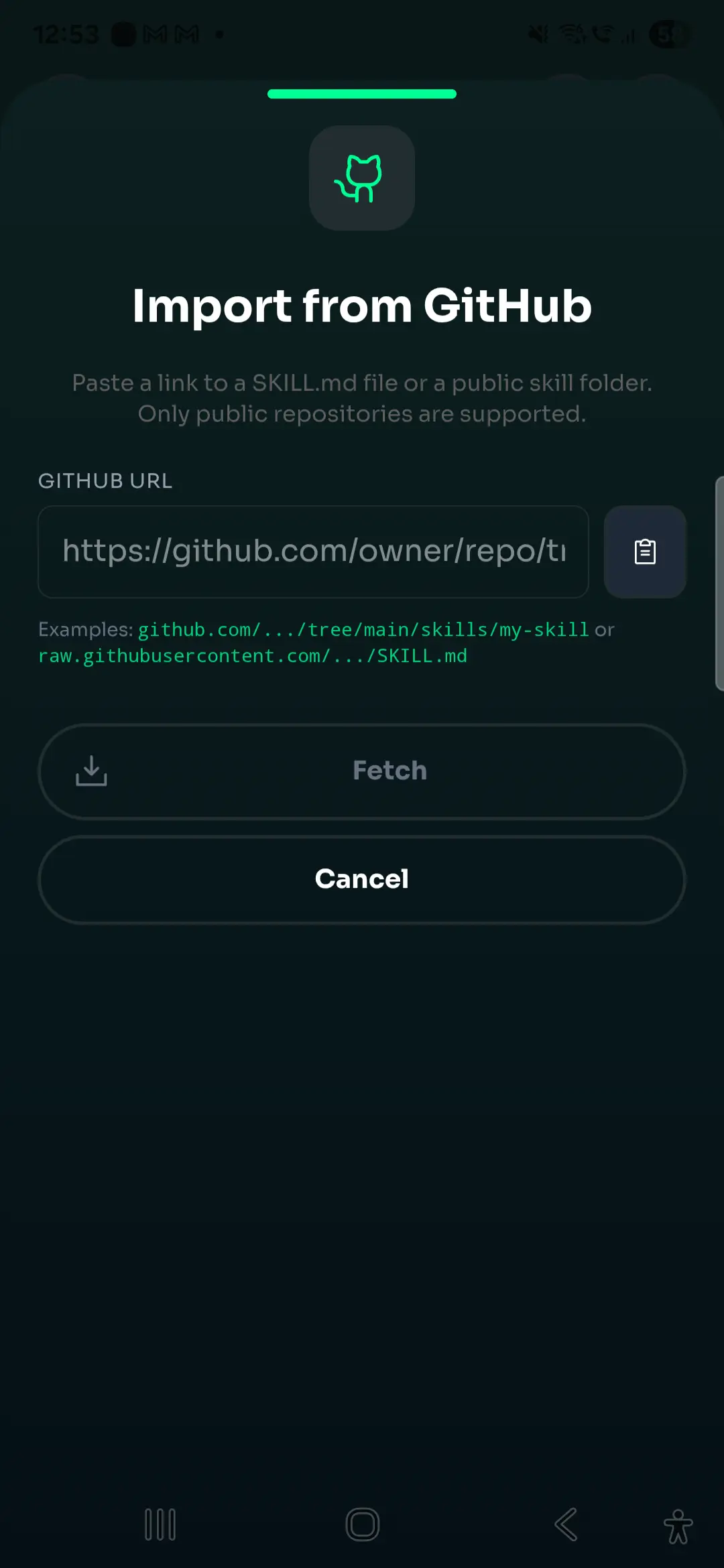 Import from GitHub modal