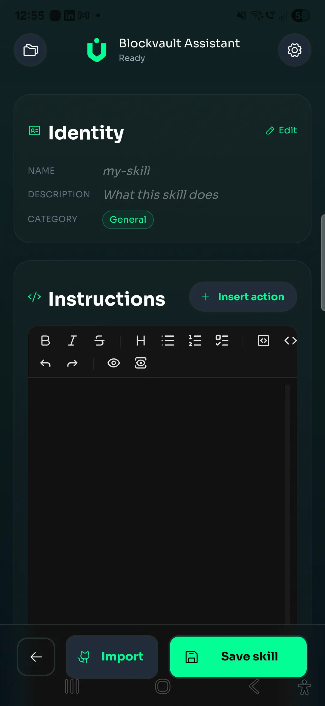 New skill editor